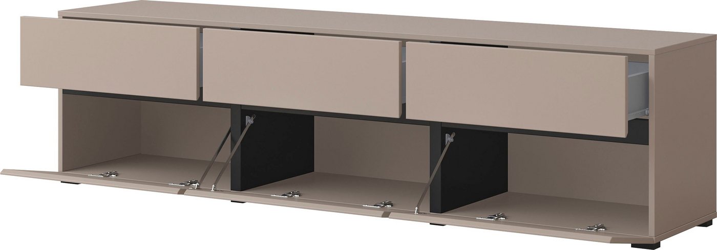 OTTO home Lowboard Cross, moderne grifflose TV-Kommode,3 Klappen/3 Schubkästen, Breite 180 cm, TV-Schrank mit viel Stauraum, TV-Board – Bild 4 von 5