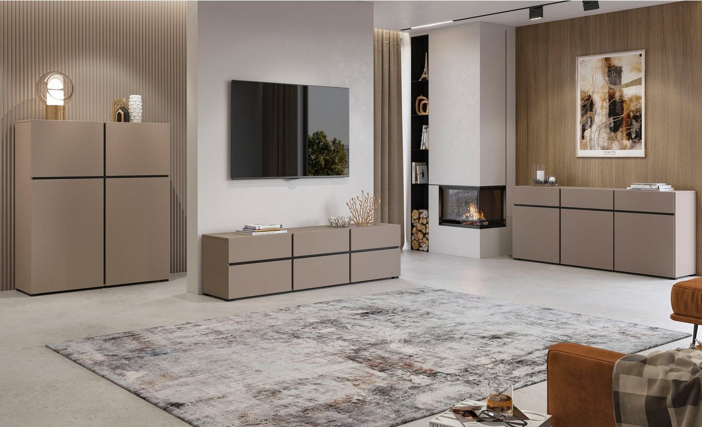 OTTO home Lowboard Cross, moderne grifflose TV-Kommode,3 Klappen/3 Schubkästen, Breite 180 cm, TV-Schrank mit viel Stauraum, TV-Board – Bild 5 von 5
