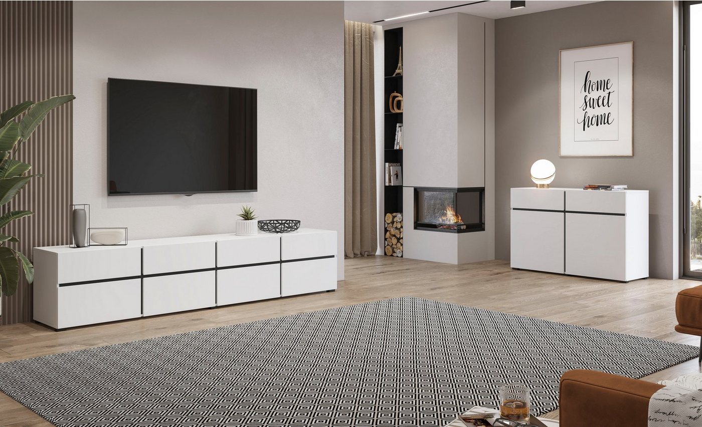OTTO home Lowboard Cross,Breite 225 cm, moderne grifflose TV-Kommode, Breite 225 cm, TV-Schrank mit viel Stauraum, TV-Board – Bild 5 von 5