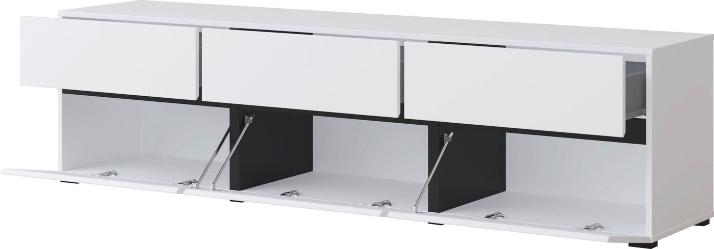 OTTO home Lowboard Cross, moderne grifflose TV-Kommode,3 Klappen/3 Schubkästen, Breite 180 cm, TV-Schrank mit viel Stauraum, TV-Board – Bild 4 von 5