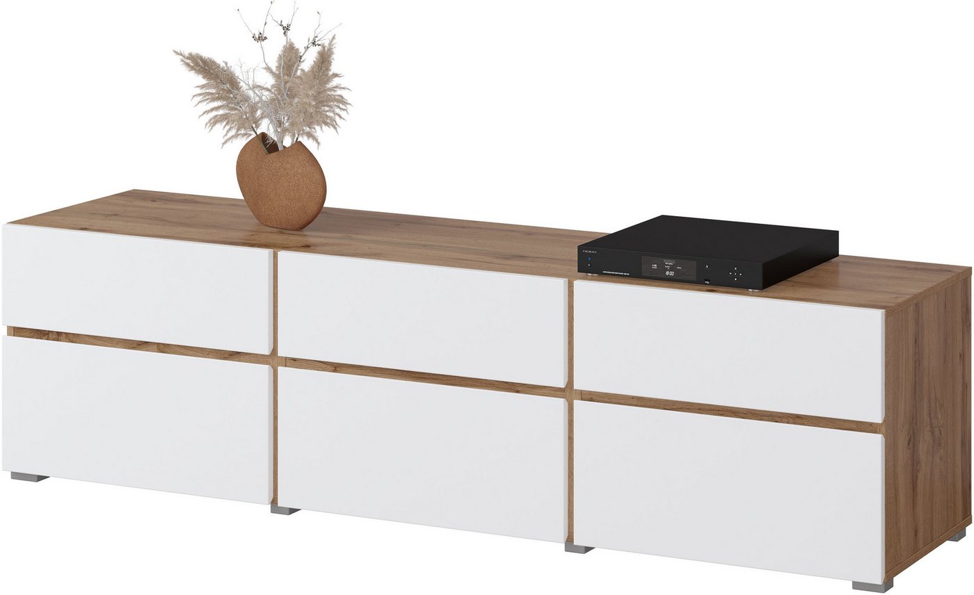 OTTO home Lowboard Cross, moderne grifflose TV-Kommode,3 Klappen/3 Schubkästen, Breite 180 cm, TV-Schrank mit viel Stauraum, TV-Board – Bild 3 von 5