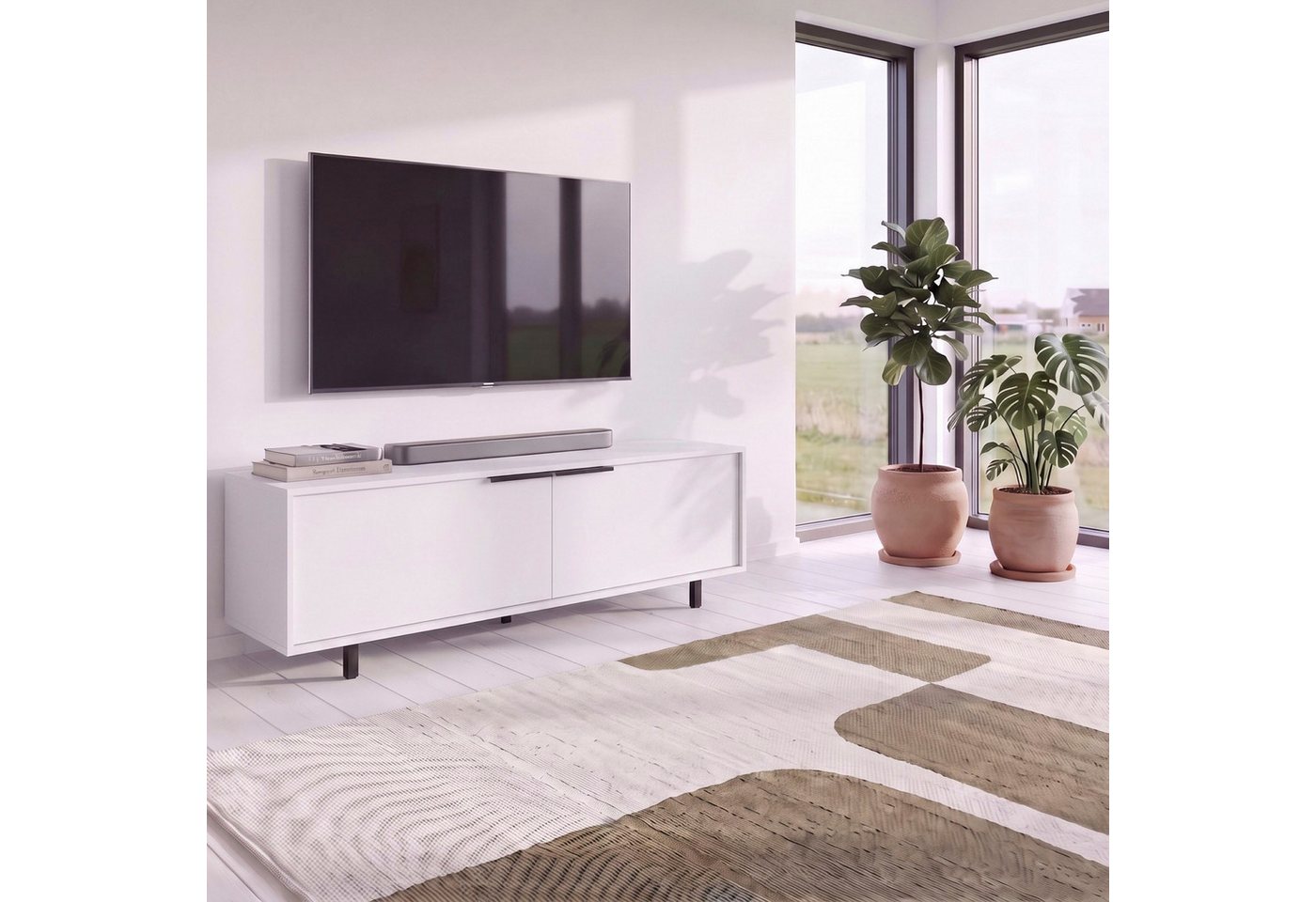 OTTO home Lowboard Dinant TV-Board mit 2 Klappen und Kabeldurchführung, Metallgriffe, TV-Kommode mit 2 Klappen, Kabeldurchführung, Metallgriffe -und Füße – Bild 2 von 5