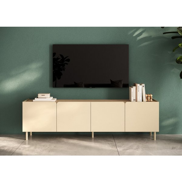 OTTO home Lowboard Dobbiaco, 202 cm breit, 4 Türen, Mediaboard, TV-Schrank, Innenliegendes Top, gerade Metallfüße, Tür mit Rundung