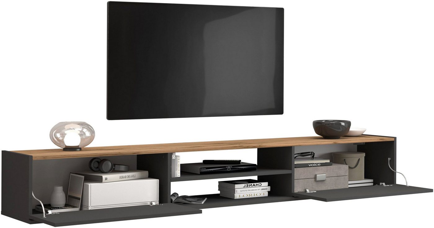 OTTO home Lowboard Garda,TV-Kommode,TV-Möbel,TV-Bank, stehend und hängend, stehend und hängend mit 2 Klappen, 1 Einlegeboden, Breite 210 cm – Bild 5 von 5