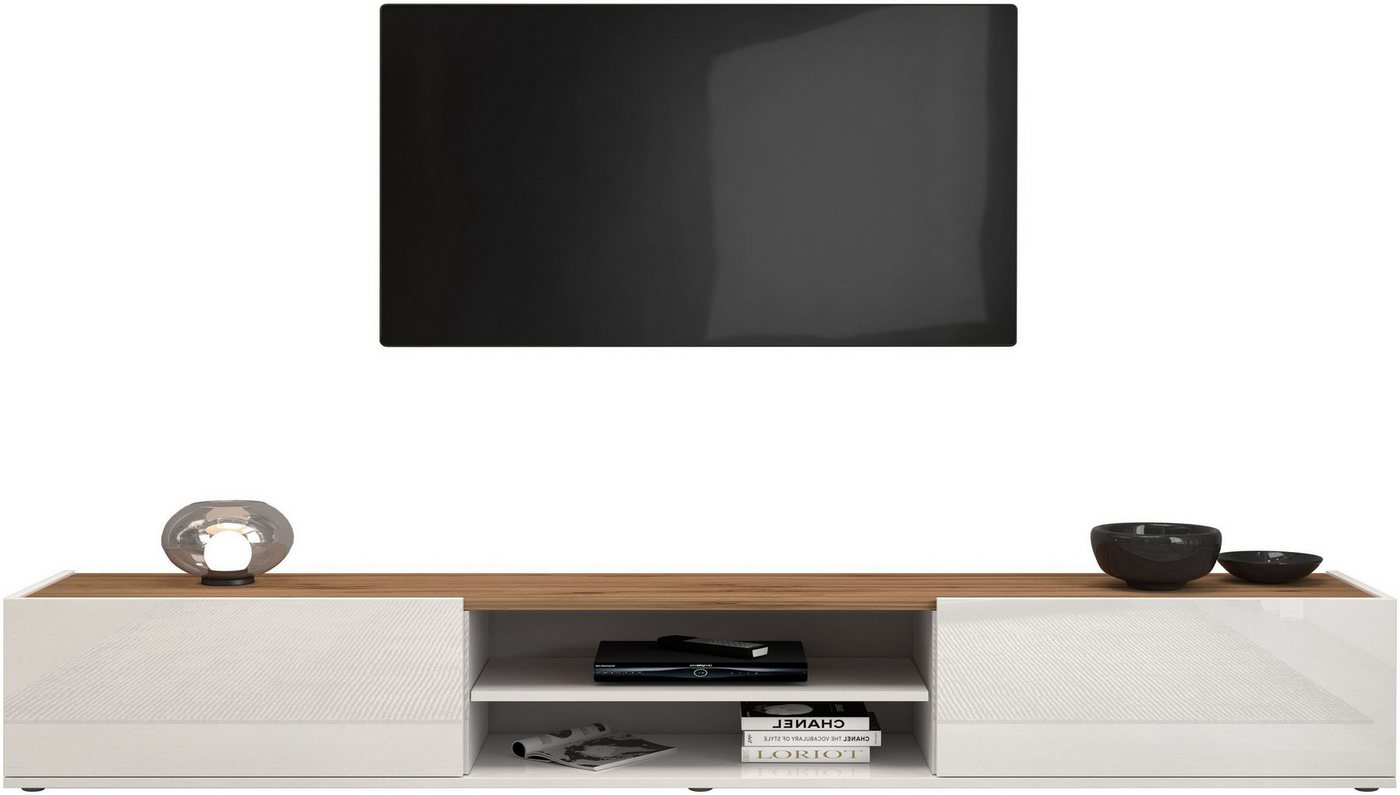 OTTO home Lowboard Garda,TV-Kommode,TV-Möbel,TV-Bank, stehend und hängend, Hochglanzlackierte Fronten, Korpus matt, 2 Klappen, Breite 210 cm – Bild 4 von 5