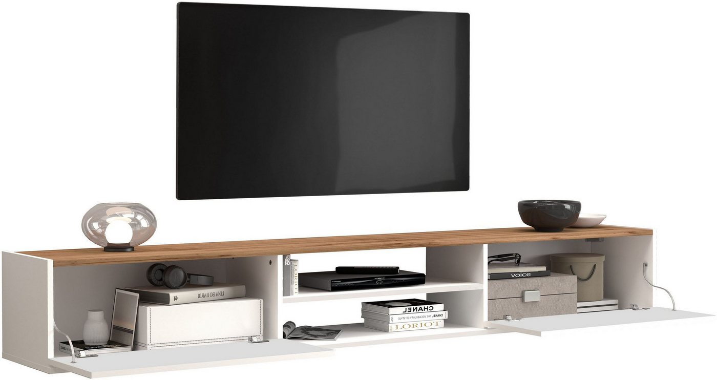 OTTO home Lowboard Garda,TV-Kommode,TV-Möbel,TV-Bank, stehend und hängend, Hochglanzlackierte Fronten, Korpus matt, 2 Klappen, Breite 210 cm – Bild 5 von 5