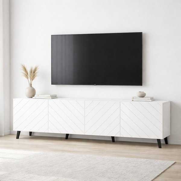 OTTO home Lowboard HOLLY 2.0, TV-Board, TV-Kommode, TV-Schrank, TV-Unterschrank, TV-Möbel, Modernes lackiertes Hochglanz TV-Board, grifflos, Breite 200 cm