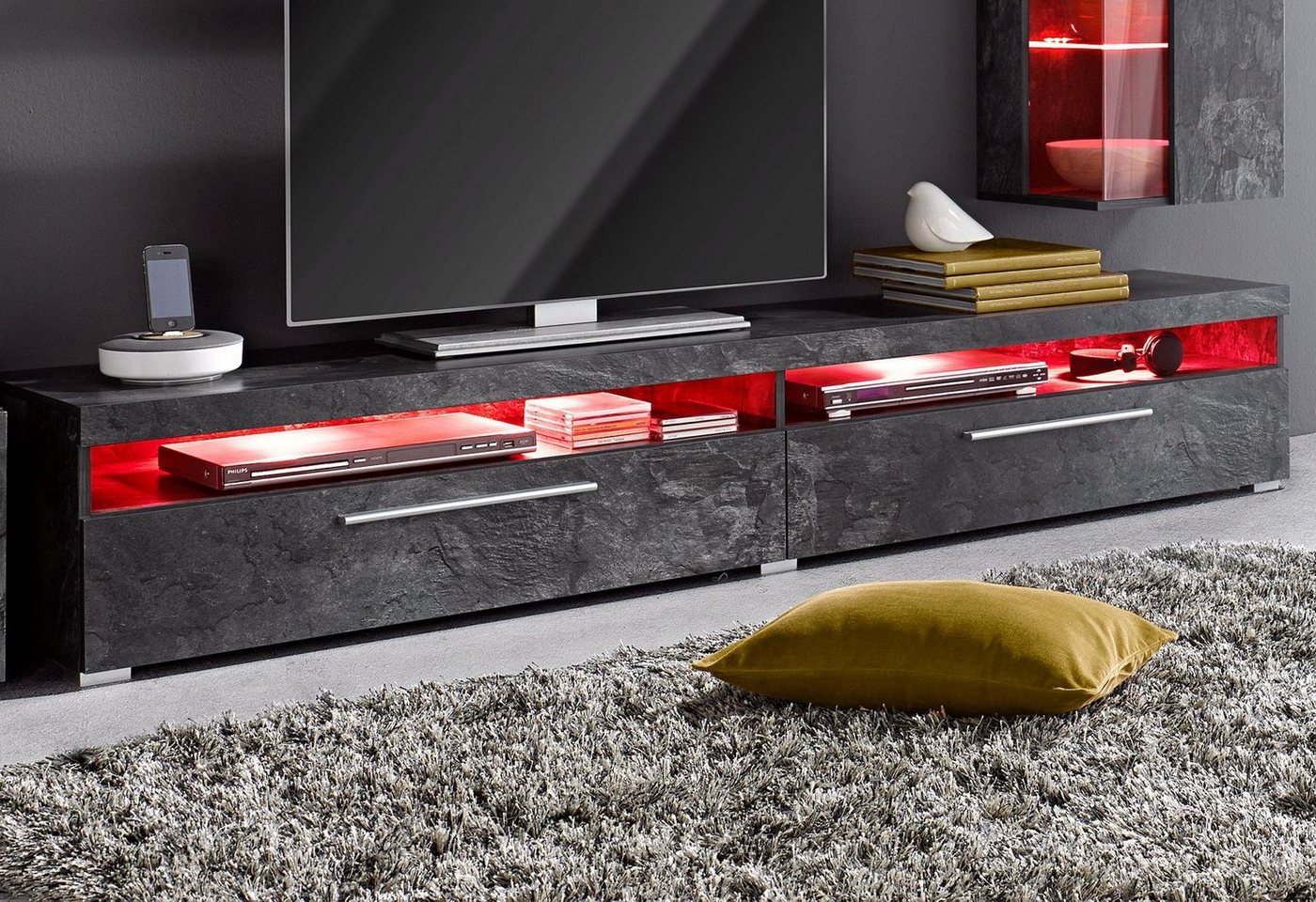 OTTO home Lowboard India,Breite 200 cm, stilvolle Fernsehschrank mit offenen Fächern, TV-Board ohne Beleuchtung, TV-Kommode mit viel Stauraum – Bild 5 von 5