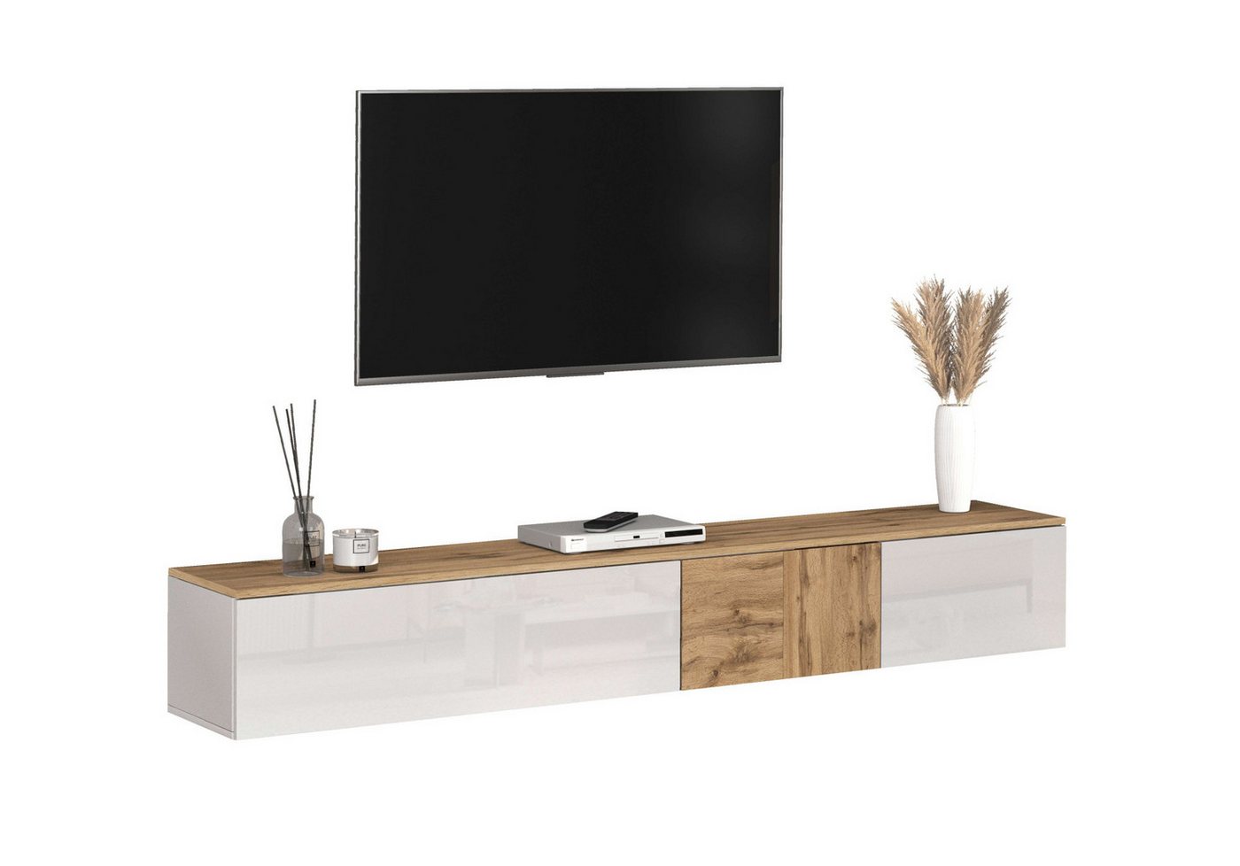 OTTO home Lowboard ISEO, TV-Kommode,TV-Möbel,TV-Bank, 3 Fächer, Breite 200 cm (1 St), stehend/hängend, 1 Klappe, 2 Türen Hochglanz lackiert, Made in Italy – Bild 2 von 5