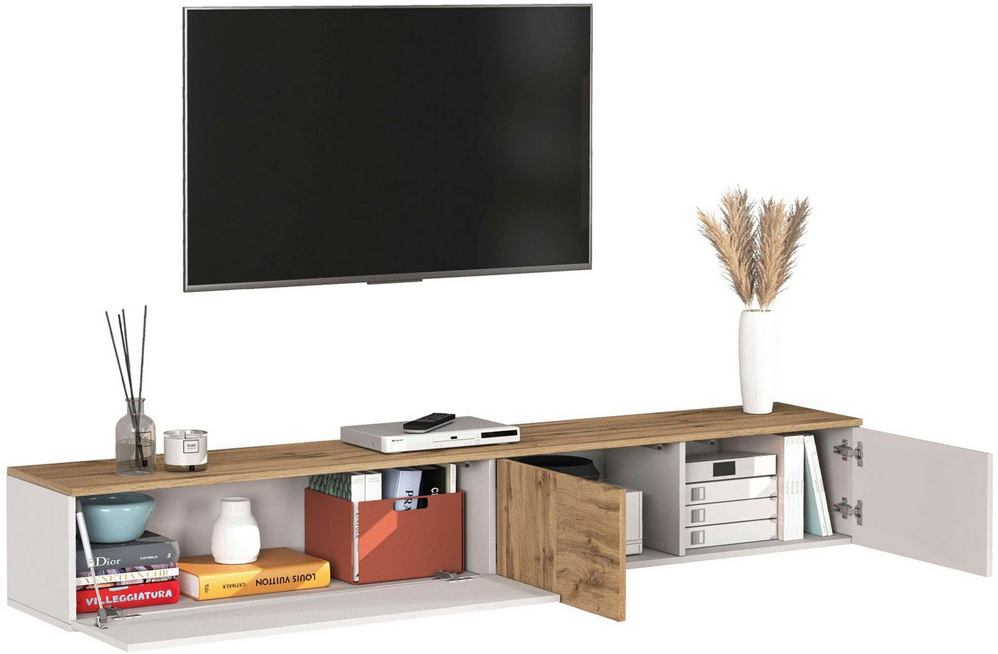 OTTO home Lowboard ISEO, TV-Kommode,TV-Möbel,TV-Bank, 3 Fächer, Breite 200 cm (1 St), stehend/hängend, 1 Klappe, 2 Türen Hochglanz lackiert, Made in Italy – Bild 4 von 5