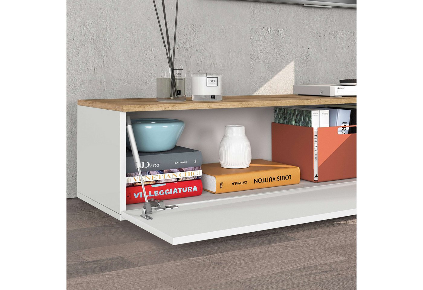 OTTO home Lowboard ISEO, TV-Kommode,TV-Möbel,TV-Bank, 3 Fächer, Breite 200 cm (1 St), stehend/hängend, 1 Klappe, 2 Türen Hochglanz lackiert, Made in Italy – Bild 5 von 5