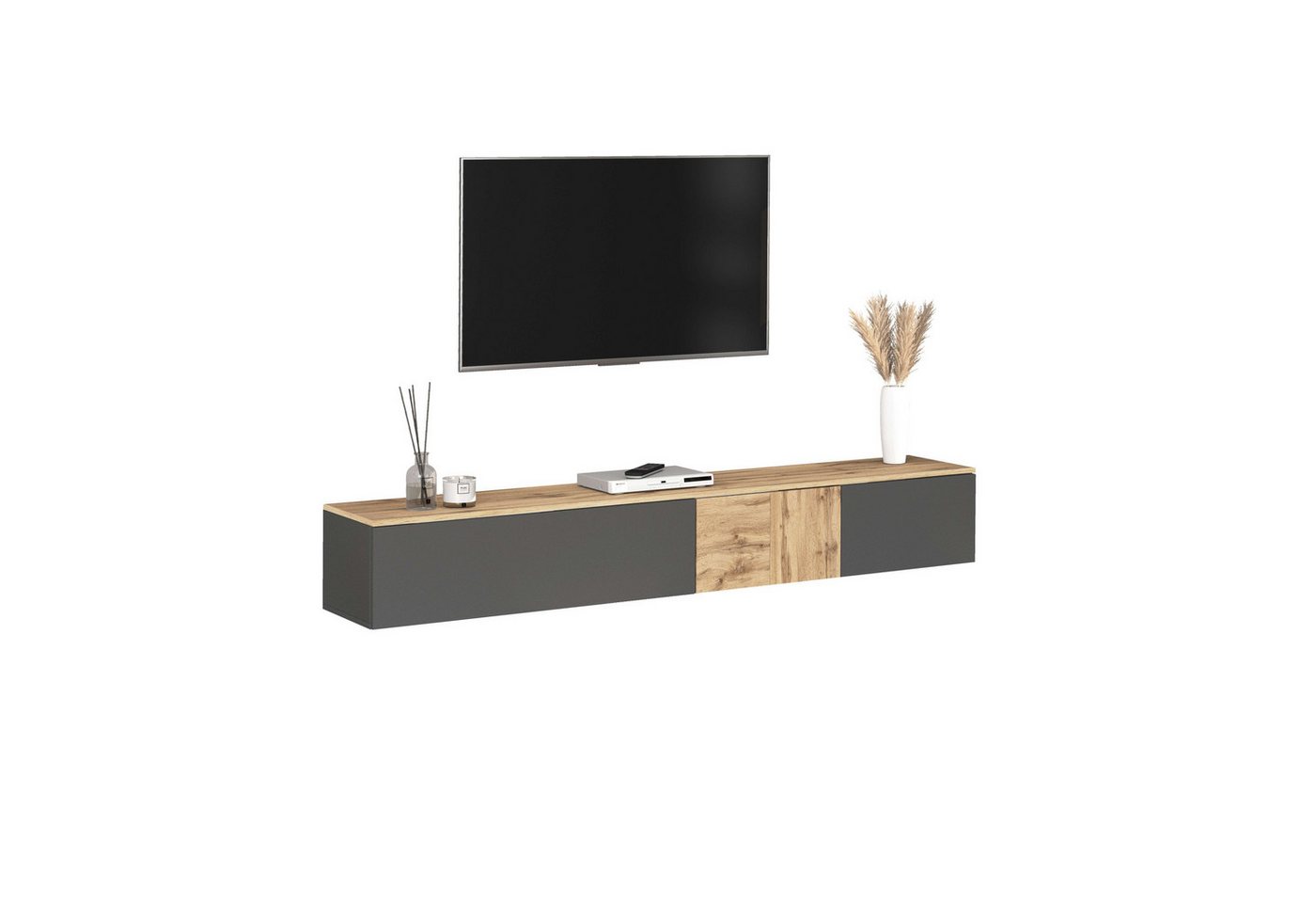 OTTO home Lowboard ISEO, TV-Kommode,TV-Möbel,TV-Bank, 3 Fächer, Breite 200 cm (1 St), stehend/hängend, 1 Klappe, 2 Türen, 3 Fächer, Breite 200 cm – Bild 2 von 5