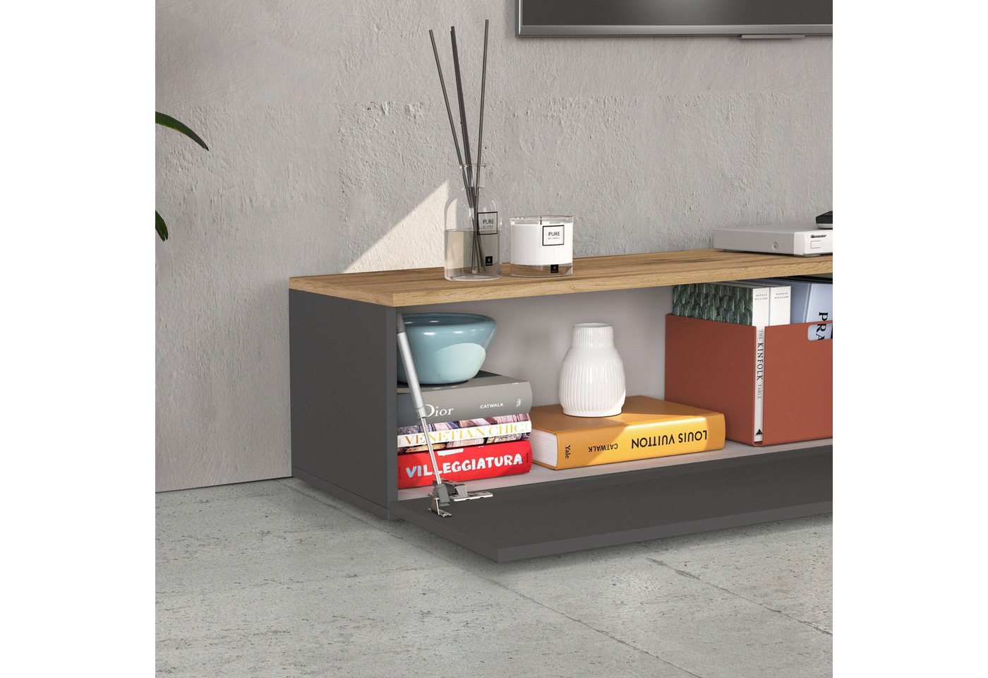 OTTO home Lowboard ISEO, TV-Kommode,TV-Möbel,TV-Bank, 3 Fächer, Breite 200 cm (1 St), stehend/hängend, 1 Klappe, 2 Türen, 3 Fächer, Breite 200 cm – Bild 5 von 5