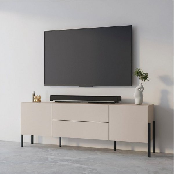 OTTO home Lowboard Jukon,Breite 200 cm, moderne grifflose TV-Kommode,2 Türen/2 Schubladen, TV-Schrank mit viel Stauraum, TV-Board, push-to-open-Funktion