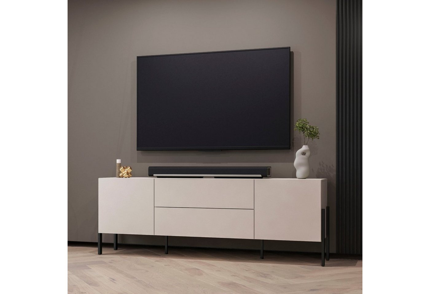 OTTO home Lowboard Jukon,Breite 200 cm, moderne grifflose TV-Kommode,2 Türen/2 Schubladen, TV-Schrank mit viel Stauraum, TV-Board, push-to-open-Funktion – Bild 4 von 5