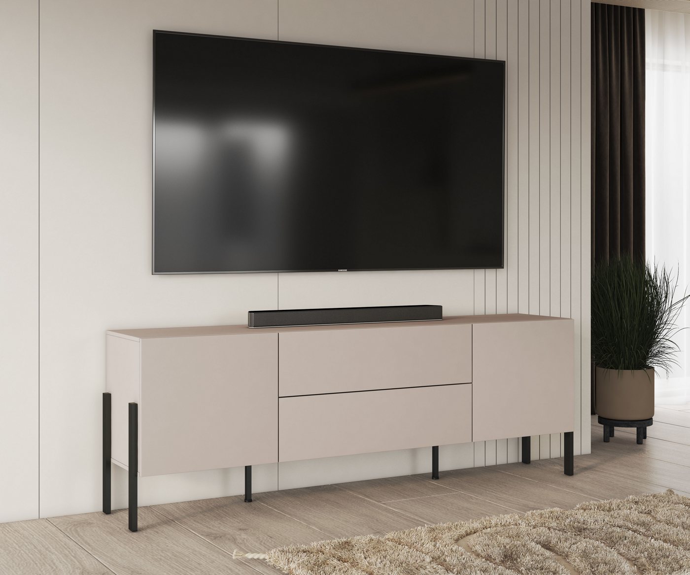 OTTO home Lowboard Jukon,Breite 200 cm, moderne grifflose TV-Kommode,2 Türen/2 Schubladen, TV-Schrank mit viel Stauraum, TV-Board, push-to-open-Funktion – Bild 5 von 5
