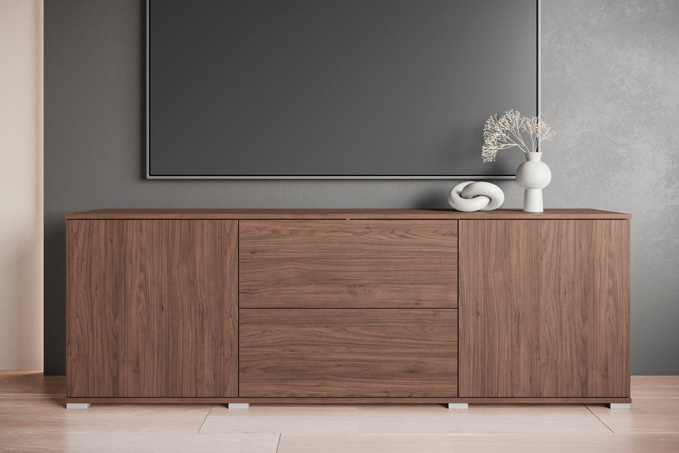OTTO home Lowboard Kenia (1 St), 2 Türen, 2 Schubladen, Breite 180 cm, höhenverstellbare Einlegeböden – Bild 4 von 5