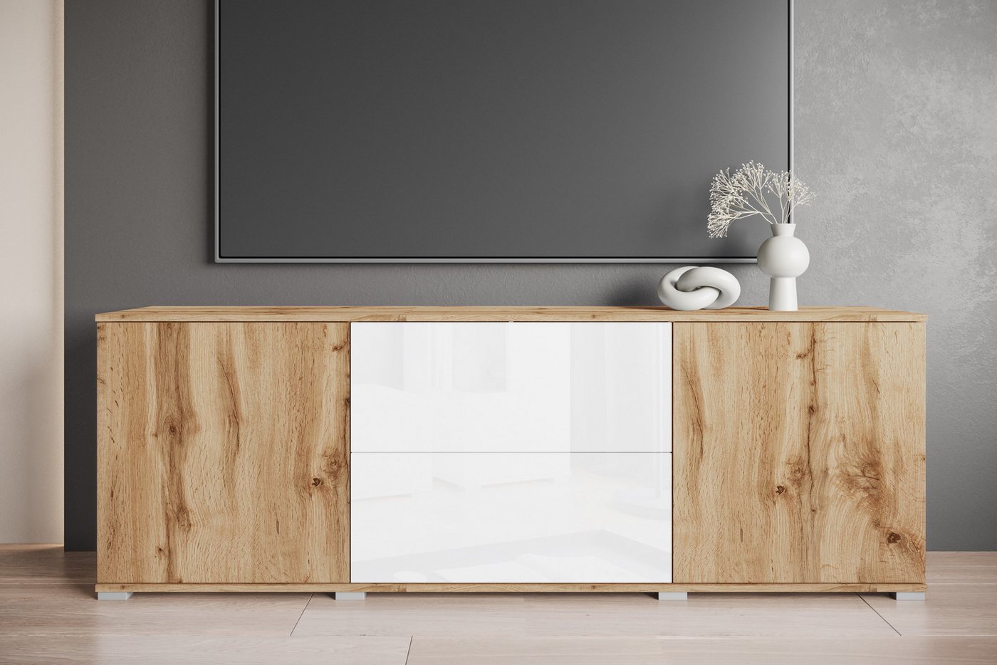 OTTO home Lowboard Kenia (1 St), 2 Türen, 2 Schubladen, Breite 180 cm, höhenverstellbare Einlegeböden – Bild 5 von 5