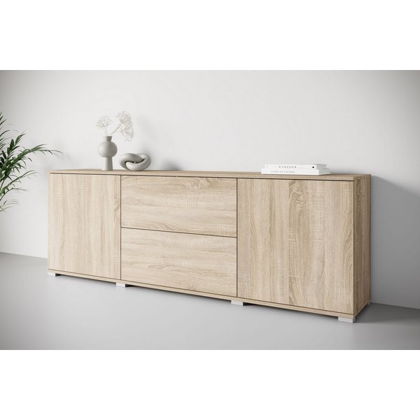 OTTO home Lowboard Kenia (1 St), 2 Türen, 2 Schubladen, Breite 180 cm, höhenverstellbare Einlegeböden