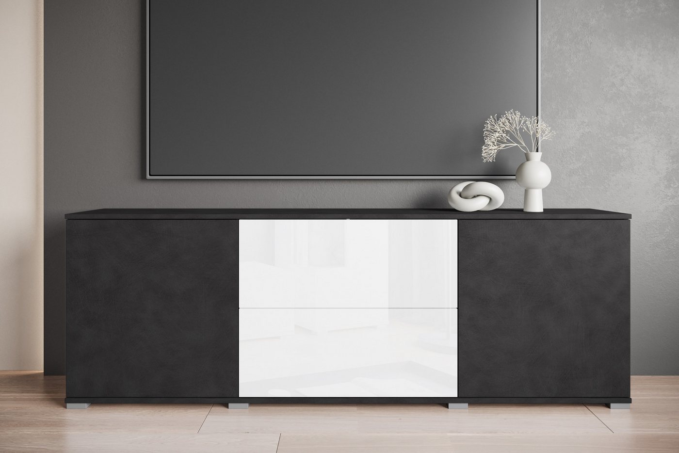 OTTO home Lowboard Kenia (1 St), 2 Türen, 2 Schubladen, Breite 180 cm, höhenverstellbare Einlegeböden – Bild 5 von 5