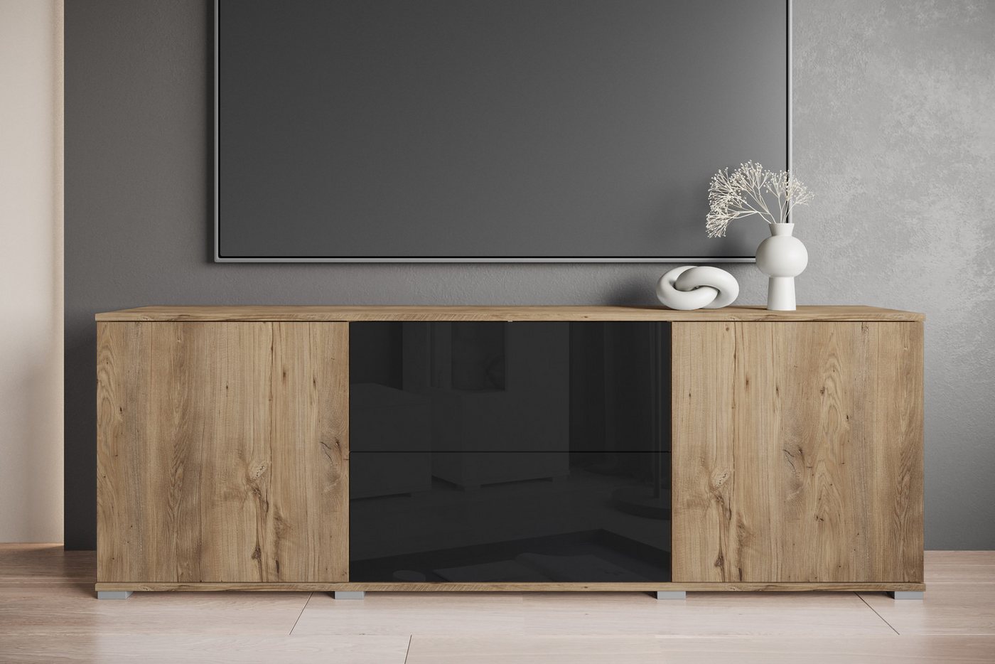 OTTO home Lowboard Kenia (1 St), 2 Türen, 2 Schubladen, Breite 180 cm, höhenverstellbare Einlegeböden – Bild 5 von 5