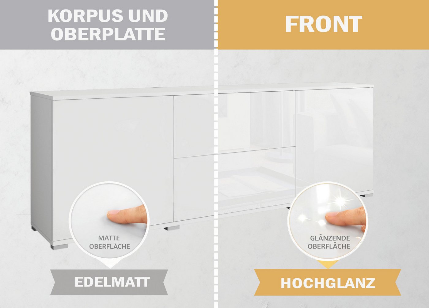 OTTO home Lowboard Kenia (1 St), 2 Türen, 2 Schubladen, Breite 180 cm, höhenverstellbare Einlegeböden – Bild 4 von 5