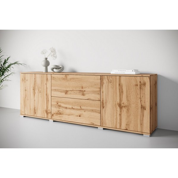 OTTO home Lowboard Kenia (1 St), 2 Türen, 2 Schubladen, Breite 180 cm, höhenverstellbare Einlegeböden