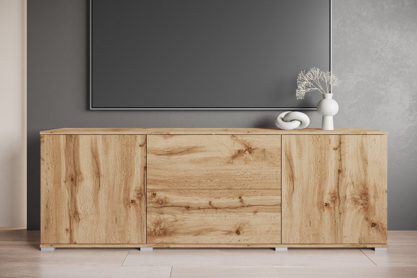 OTTO home Lowboard Kenia (1 St), 2 Türen, 2 Schubladen, Breite 180 cm, höhenverstellbare Einlegeböden – Bild 5 von 5