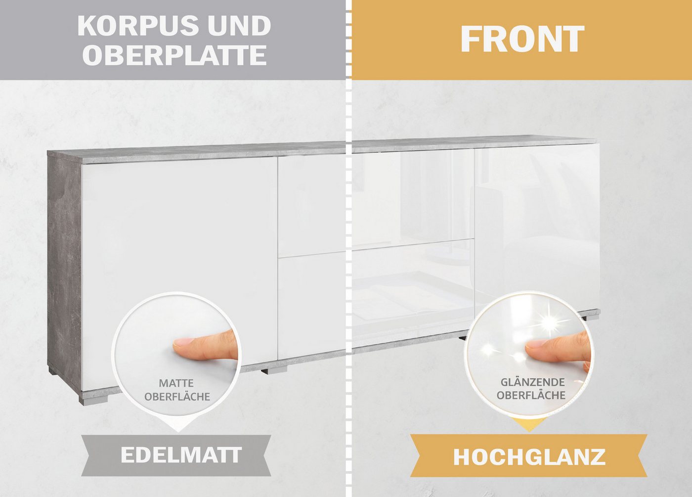 OTTO home Lowboard Kenia (1 St), 2 Türen, 2 Schubladen, Breite 180 cm, höhenverstellbare Einlegeböden – Bild 4 von 5