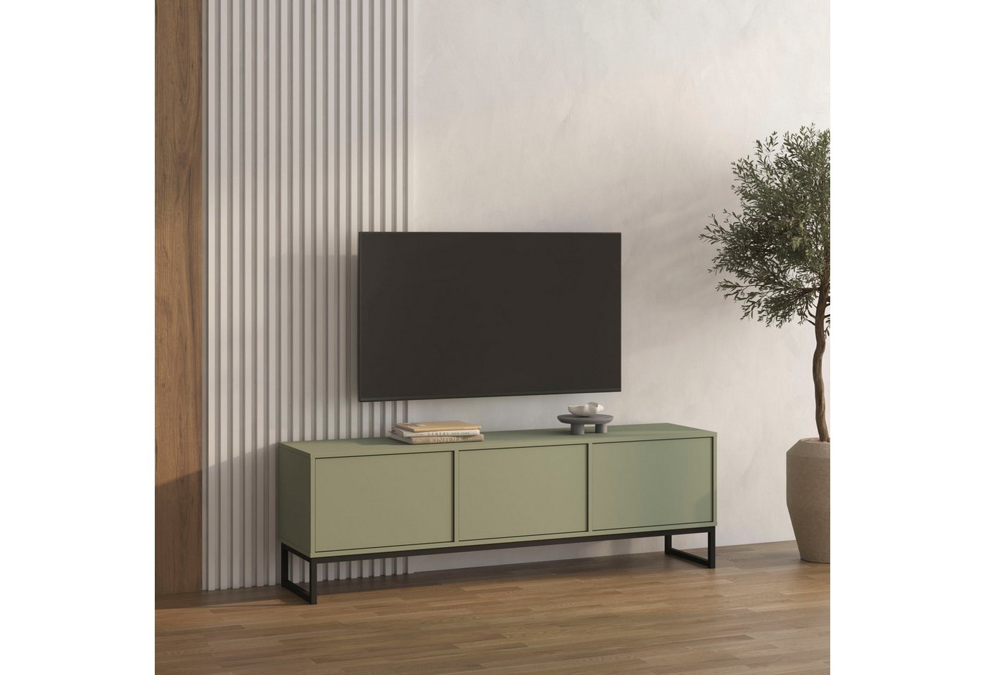 OTTO home Lowboard Loft, Breite 157 cm, TV-Board 3 Klappen, Metallkufen, TV-Kommode mit viel Stauraum, push-to-open-Funktion – Bild 2 von 5