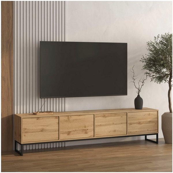 OTTO home Lowboard Loft, Breite 208,5 cm, TV-Board mit 4 Klappen, Metallkufen, TV-Kommode mit viel Stauraum, push-to-open-Funktion