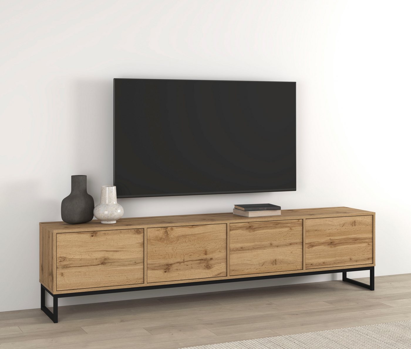 OTTO home Lowboard Loft, Breite 208,5 cm, TV-Board mit 4 Klappen, Metallkufen, TV-Kommode mit viel Stauraum, push-to-open-Funktion – Bild 3 von 5