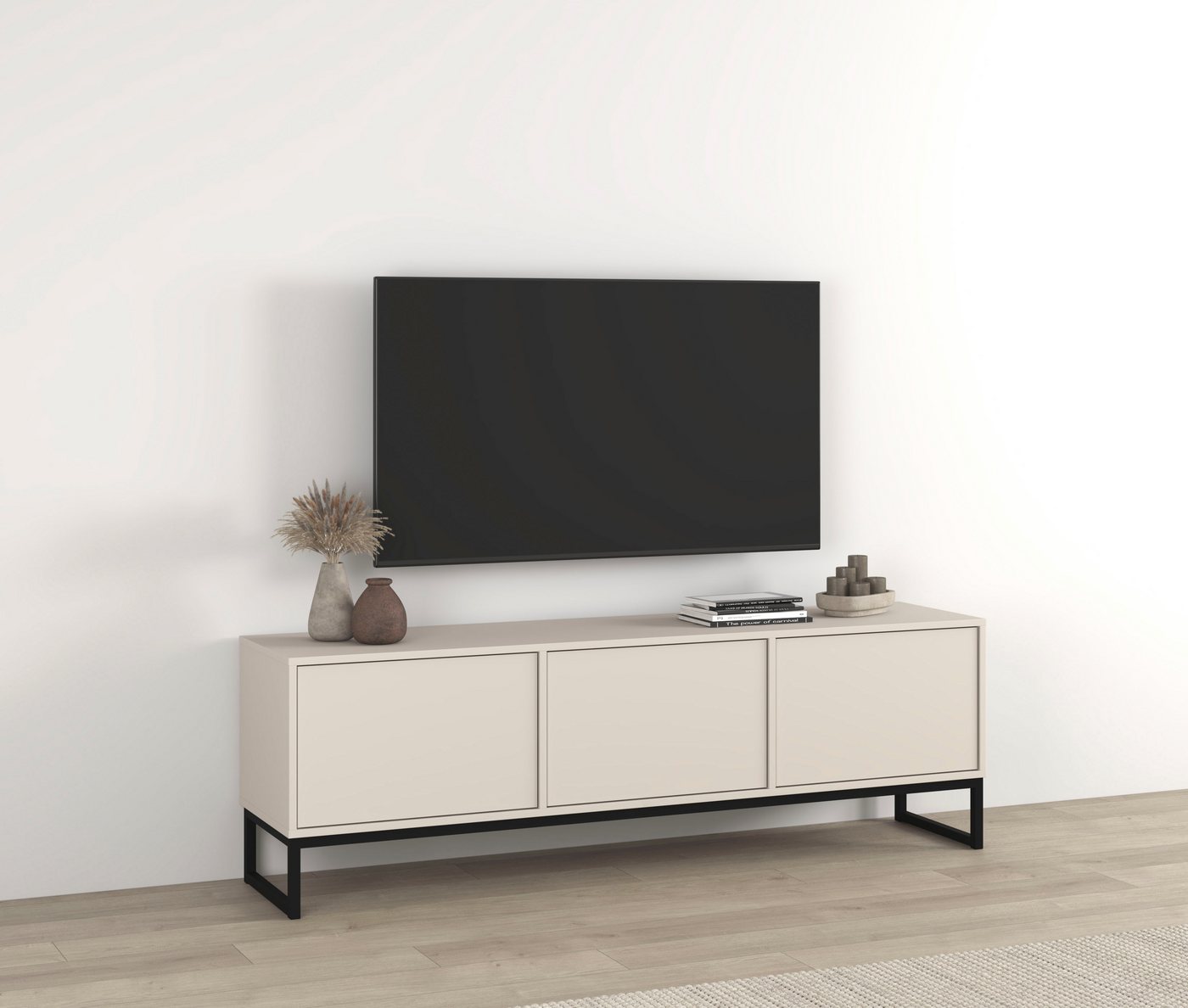 OTTO home Lowboard Loft, Breite 157 cm, TV-Board 3 Klappen, Metallkufen, TV-Kommode mit viel Stauraum, push-to-open-Funktion – Bild 2 von 5
