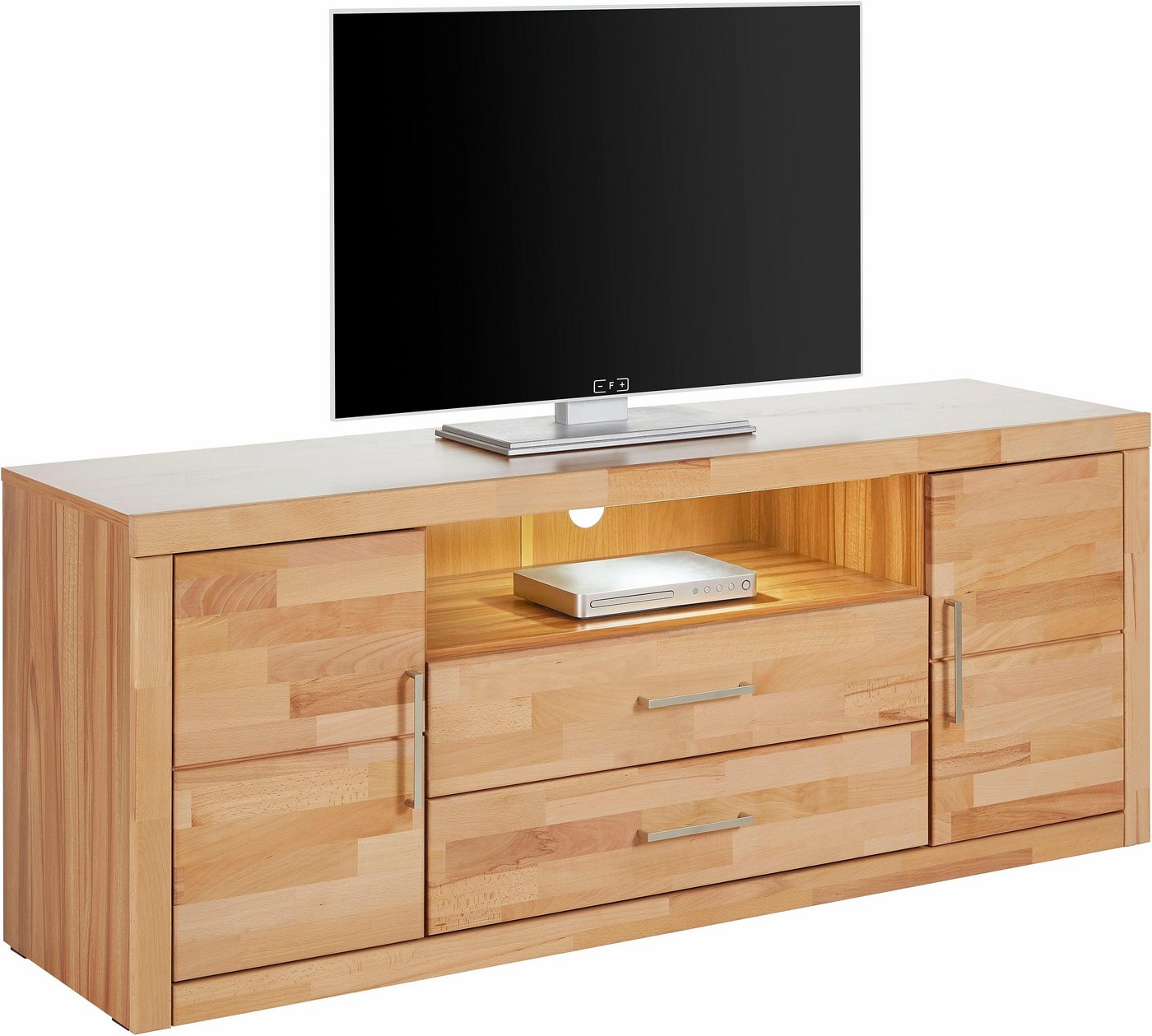OTTO home Lowboard Logo,160cm breit,42 cm tief, Fronten Massivholz, Kabeldurchführung, Korpus Holzwerkstoff,62 cm hoch, 5 Fächer, Metallgriffe – Bild 3 von 5