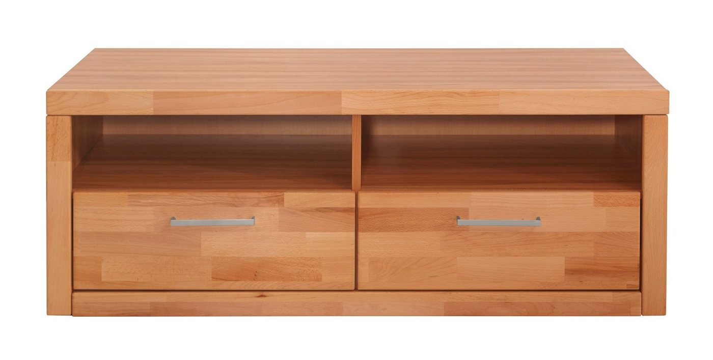 OTTO home Lowboard Logo,130cm breit,42 cm tief, Fronten Massivholz, Kabeldurchführung, Holz massiv, Holzwerkstoff, Metall Griffe,2 Schubladen – Bild 2 von 5