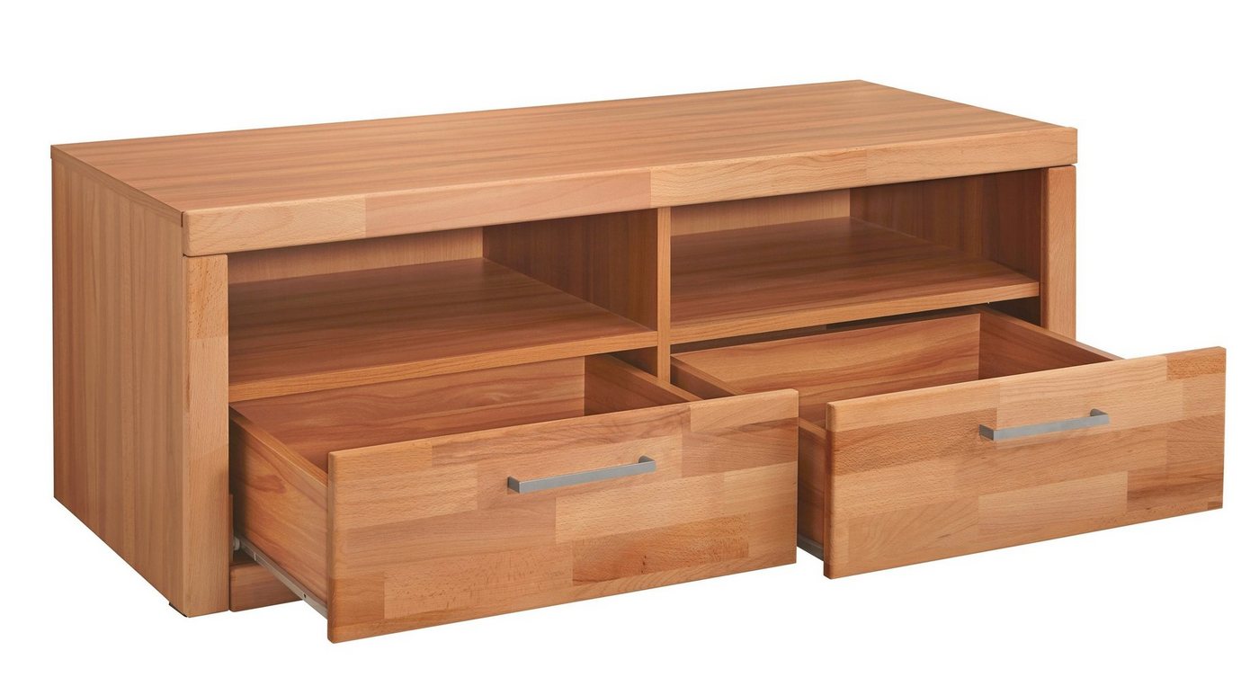 OTTO home Lowboard Logo,130cm breit,42 cm tief, Fronten Massivholz, Kabeldurchführung, Holz massiv, Holzwerkstoff, Metall Griffe,2 Schubladen – Bild 4 von 5