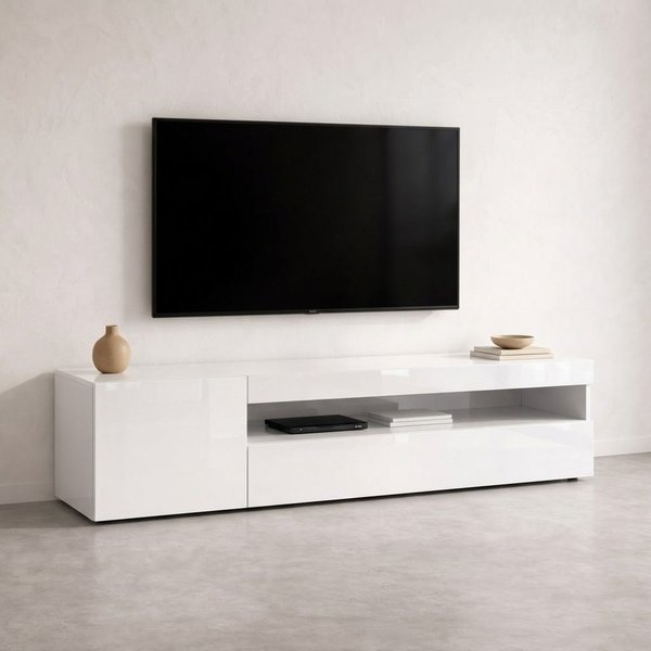 OTTO home Lowboard LORENZO 1, TV-Board, TV-Kommode, TV-Schrank, TV-Unterschrank, TV-Möbel, Modernes lackiertes Hochglanz TV-Board, grifflos, Breite 155 cm