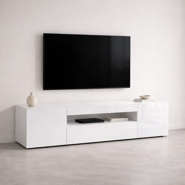 OTTO home Lowboard LORENZO 2, TV-Board, TV-Kommode, TV-Schrank, TV-Unterschrank, TV-Möbel, Modernes lackiertes Hochglanz TV-Board, grifflos, Breite 200 cm