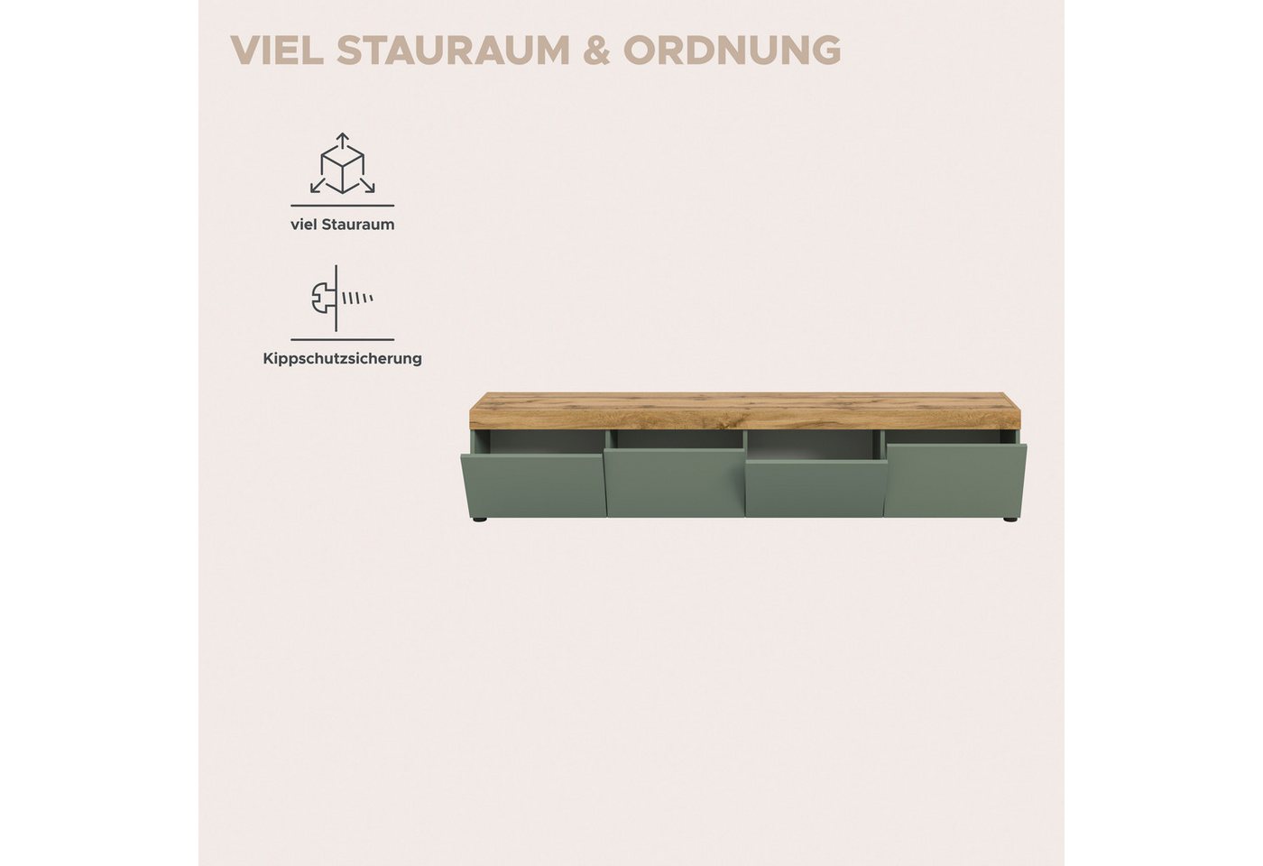 OTTO home Lowboard MAMBO, TOPSELLER!, Breite 200 cm, 4 Klappen, 4 Fächer (1 St., 2-farbige Ausführung, in verschiedenen modernen Trendfarben erhältlich), Lowboa – Bild 4 von 5