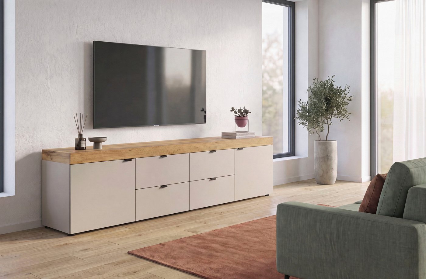 OTTO home Lowboard MAMBO II, Breite 200 cm, 2 Türen, 4 Schubkästen, 4 Fächer (1 St., 2-farbige Ausführung, in verschiedenen modernen Trendfarben erhältlich), Lo – Bild 2 von 5