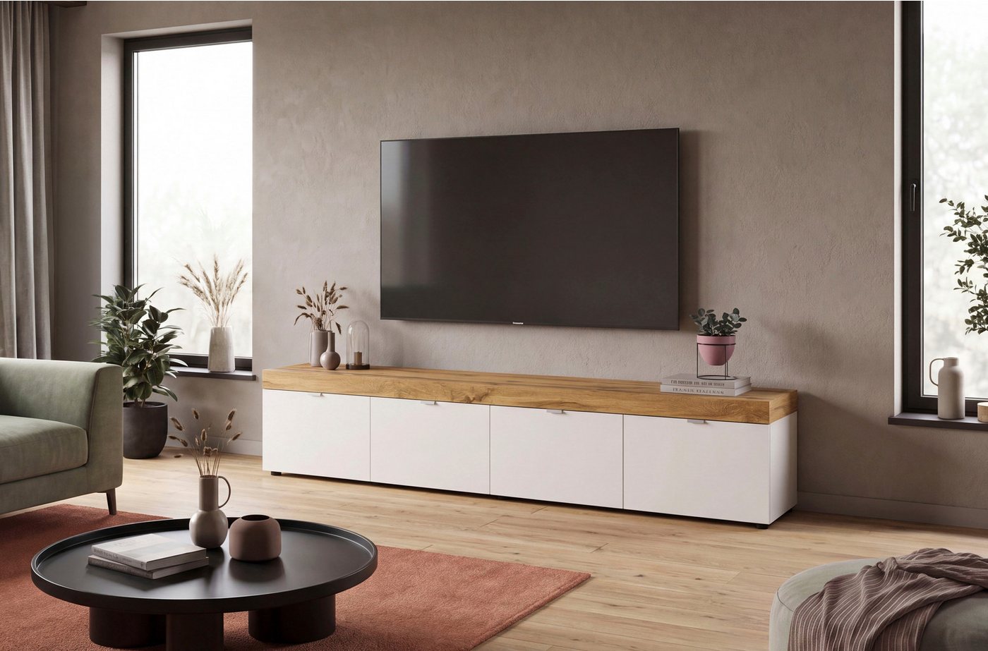 OTTO home Lowboard MAMBO II, Breite 200 cm, 4 Klappen, 4 Fächer (1 St., 2-farbige Ausführung, in verschiedenen modernen Trendfarben erhältlich), Lowboard, TV Un – Bild 2 von 5