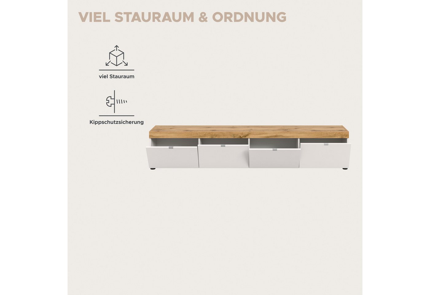 OTTO home Lowboard MAMBO II, Breite 200 cm, 4 Klappen, 4 Fächer (1 St., 2-farbige Ausführung, in verschiedenen modernen Trendfarben erhältlich), Lowboard, TV Un – Bild 4 von 5