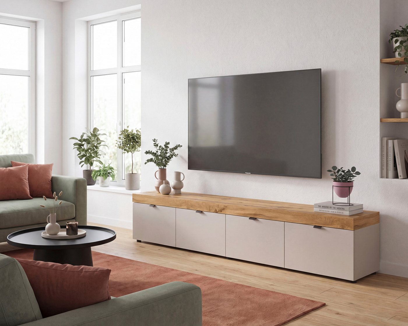 OTTO home Lowboard MAMBO II, Breite 200 cm, 4 Klappen, 4 Fächer (1 St., 2-farbige Ausführung, in verschiedenen modernen Trendfarben erhältlich), Lowboard, TV Un – Bild 2 von 5