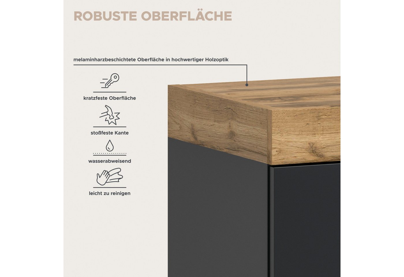 OTTO home Lowboard MAMBO II, Breite 200 cm, 4 Klappen, 4 Fächer (1 St., 2-farbige Ausführung, in verschiedenen modernen Trendfarben erhältlich), Lowboard, TV Un – Bild 5 von 5