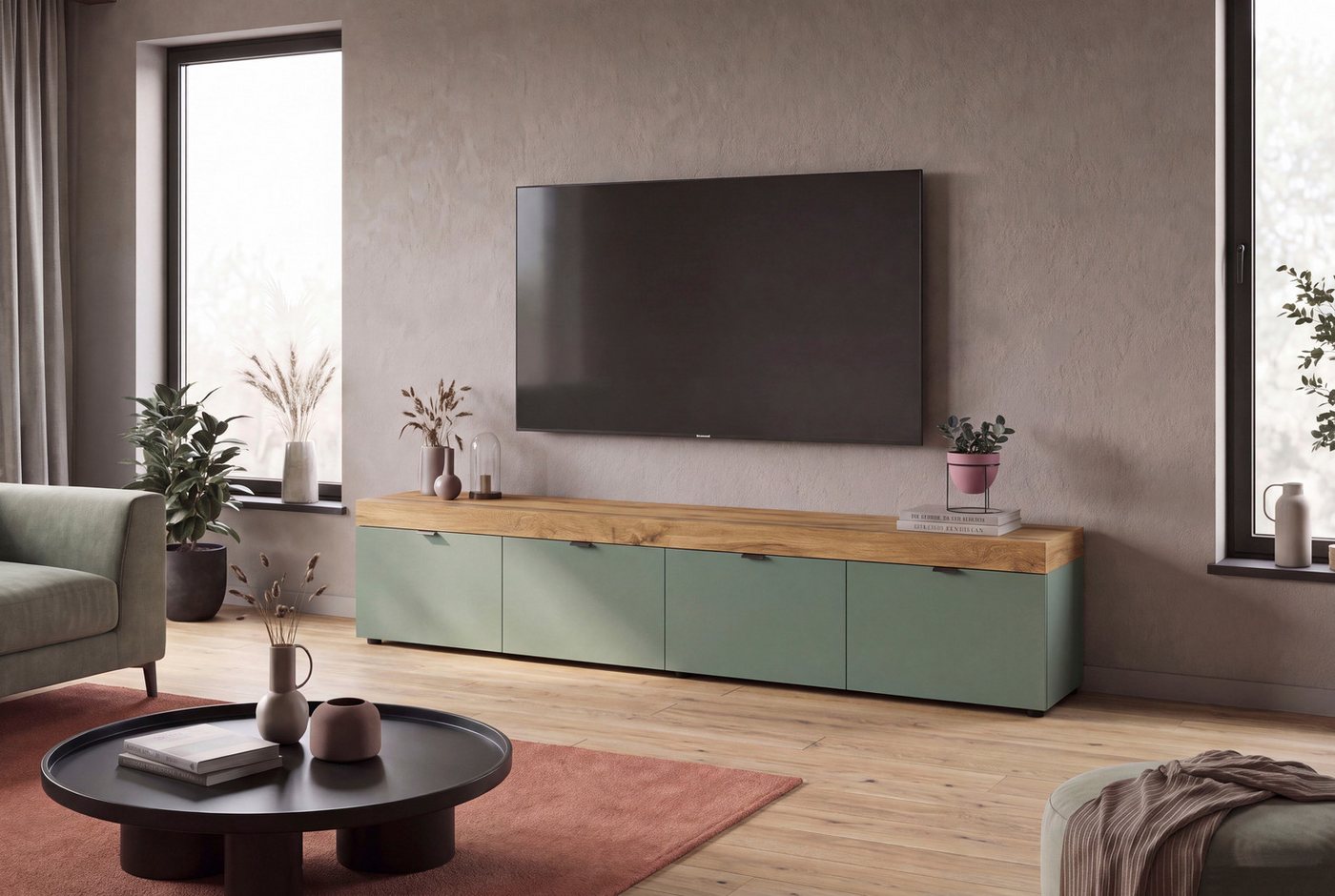 OTTO home Lowboard MAMBO II, Breite 200 cm, 4 Klappen, 4 Fächer (1 St., 2-farbige Ausführung, in verschiedenen modernen Trendfarben erhältlich), Lowboard, TV Un – Bild 2 von 5