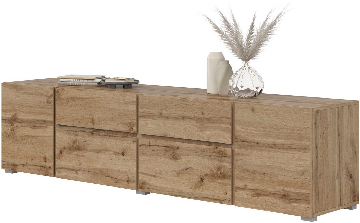 OTTO home Lowboard Metric,Breite 195cm, grifflose Lowboard 2Klappen/2Schubkästen/2Tür, TV-Schrank mit viel Stauraum, TV-Board – Bild 3 von 5