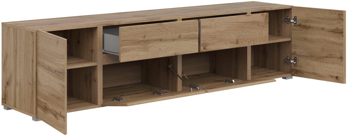 OTTO home Lowboard Metric,Breite 195cm, grifflose Lowboard 2Klappen/2Schubkästen/2Tür, TV-Schrank mit viel Stauraum, TV-Board – Bild 4 von 5