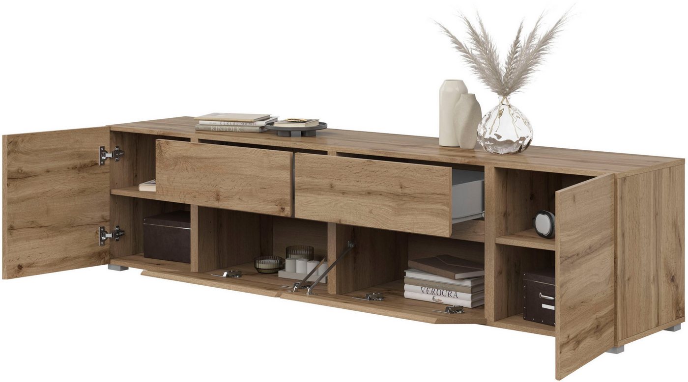 OTTO home Lowboard Metric,Breite 195cm, grifflose Lowboard 2Klappen/2Schubkästen/2Tür, TV-Schrank mit viel Stauraum, TV-Board – Bild 5 von 5