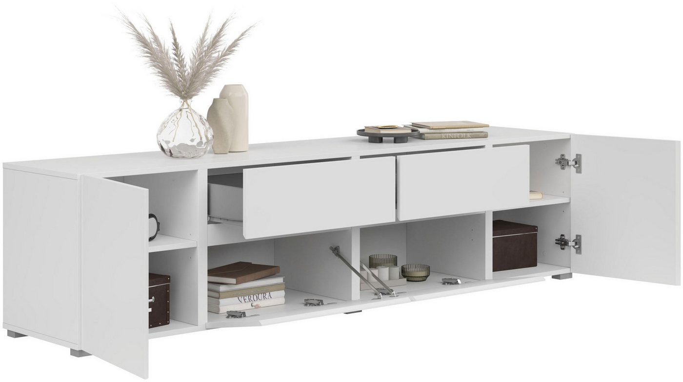 OTTO home Lowboard Metric,Breite 195cm, grifflose Lowboard 2Klappen/2Schubkästen/2Tür, TV-Schrank mit viel Stauraum, TV-Board – Bild 5 von 5