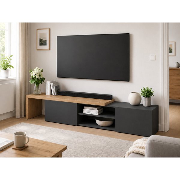 OTTO home Lowboard New Garda,Lowboard mit Aufsatz,TV-Board mit Ausatz,TV-Schrank-Tv Bank (1 St), Breite verstellbar v. 183 bis 310 cm,2 Klappen und L-Förmiger A
